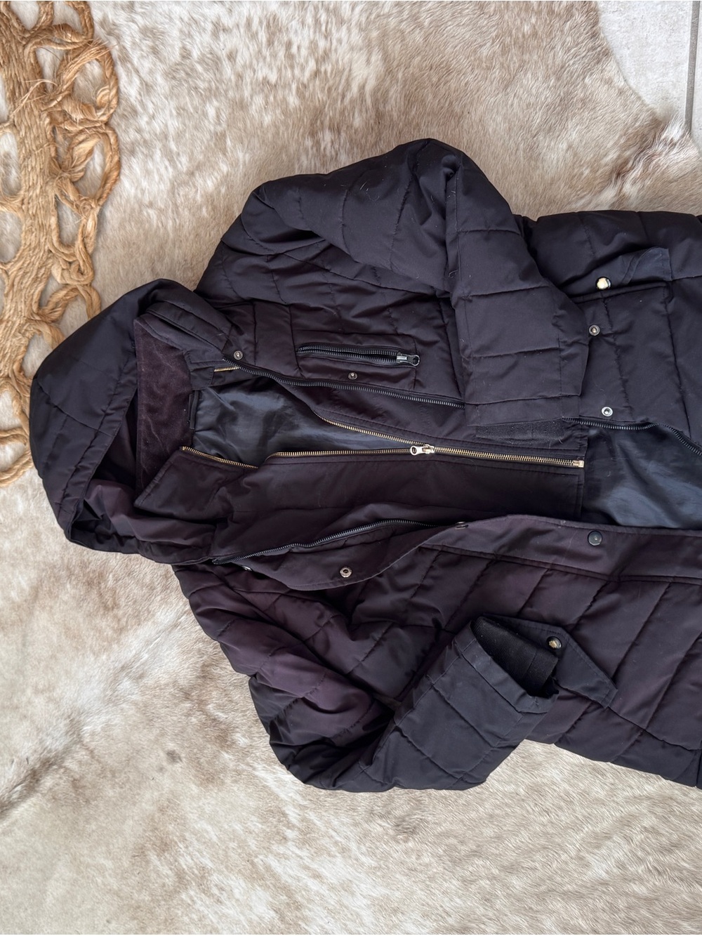 Swiss Tech Black Quilted Hooded Puffer Coat